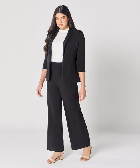 Curved Label Collared Classic Jacket- Black